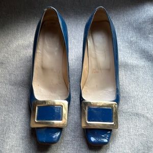 Roger Vivier Belle Buckle Blue Patent Leather Pump Size 36.5
